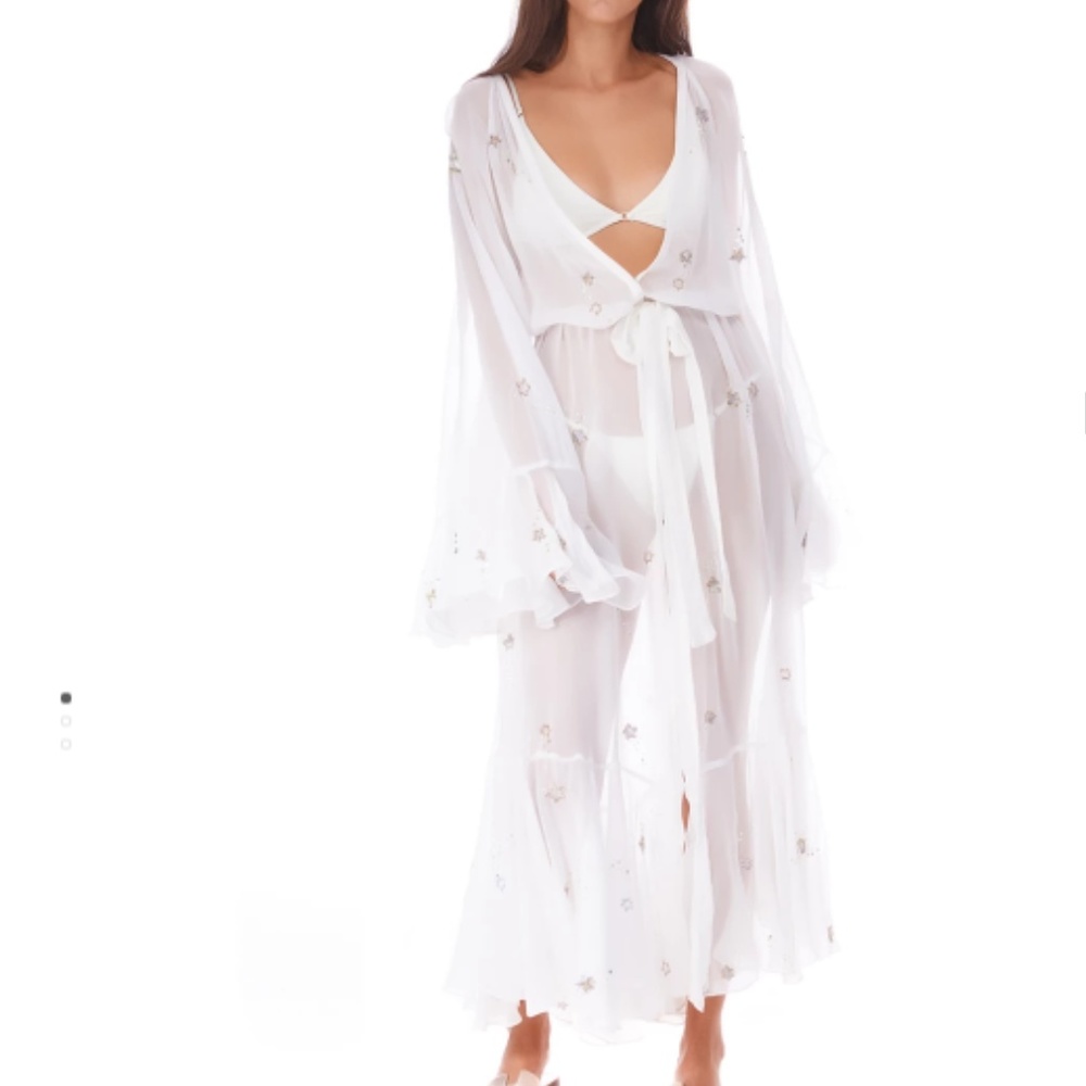Rococo Sand White Sheer Embellished Swim Coverup
